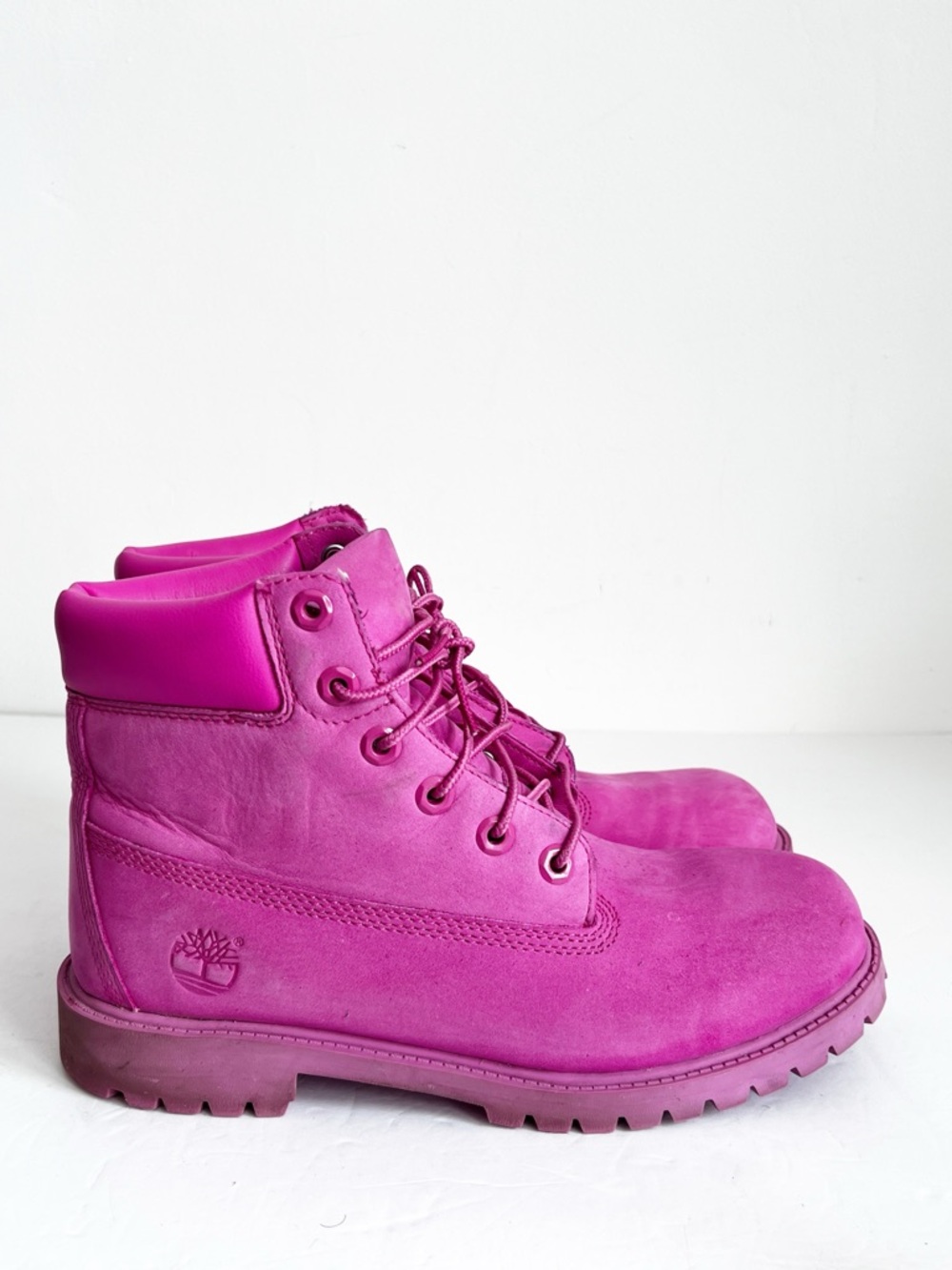 SZ 7 Timberland Kids Pink Leather Lace-Up Ankle Boots